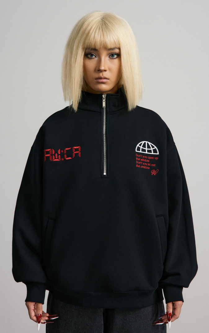 ANTIDOTE Half Zipper Embroidered Sweatshirt