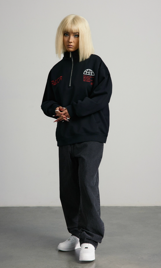 ANTIDOTE Half Zipper Embroidered Sweatshirt