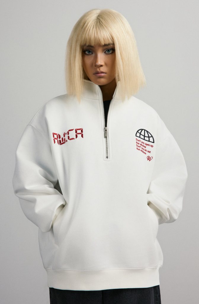 ANTIDOTE Half Zipper Embroidered Sweatshirt