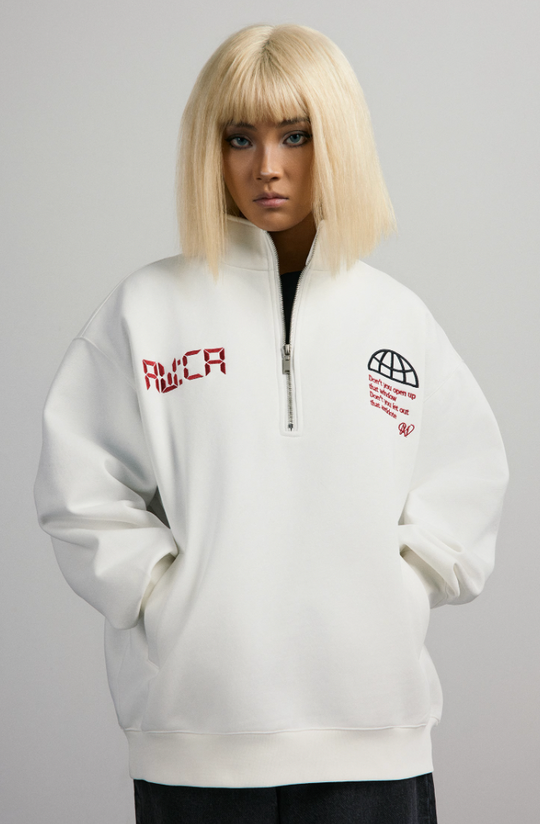 ANTIDOTE Half Zipper Embroidered Sweatshirt