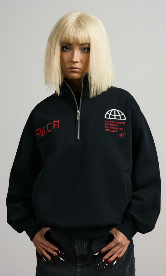 ANTIDOTE Half Zipper Embroidered Sweatshirt
