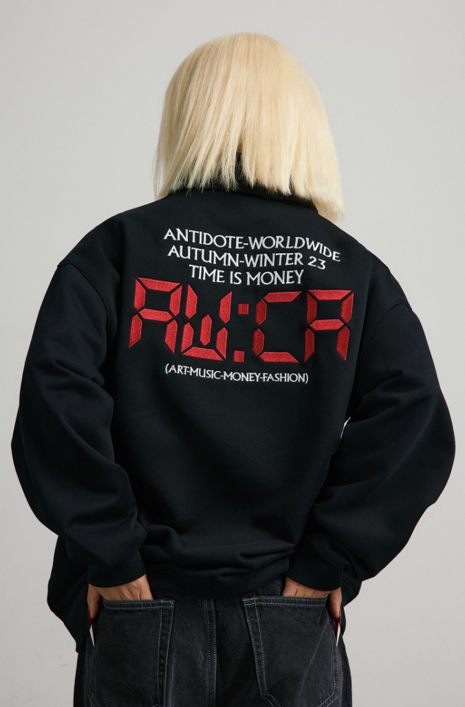 ANTIDOTE Half Zipper Embroidered Sweatshirt