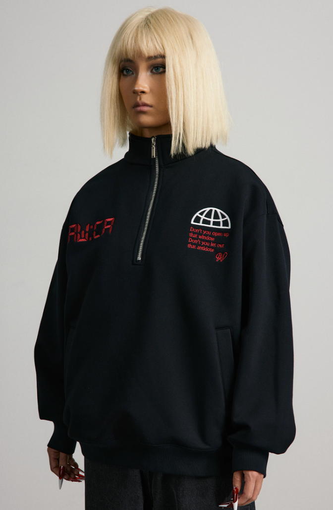 ANTIDOTE Half Zipper Embroidered Sweatshirt