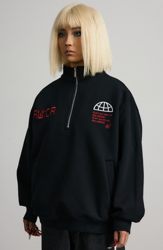 ANTIDOTE Half Zipper Embroidered Sweatshirt