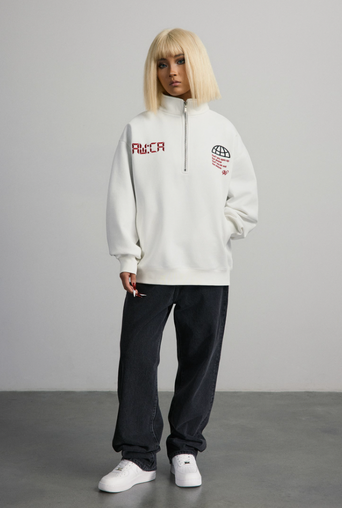 ANTIDOTE Half Zipper Embroidered Sweatshirt