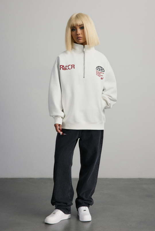 ANTIDOTE Half Zipper Embroidered Sweatshirt