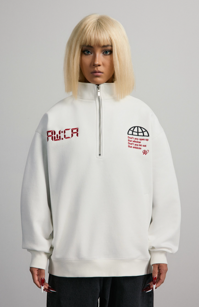 ANTIDOTE Half Zipper Embroidered Sweatshirt