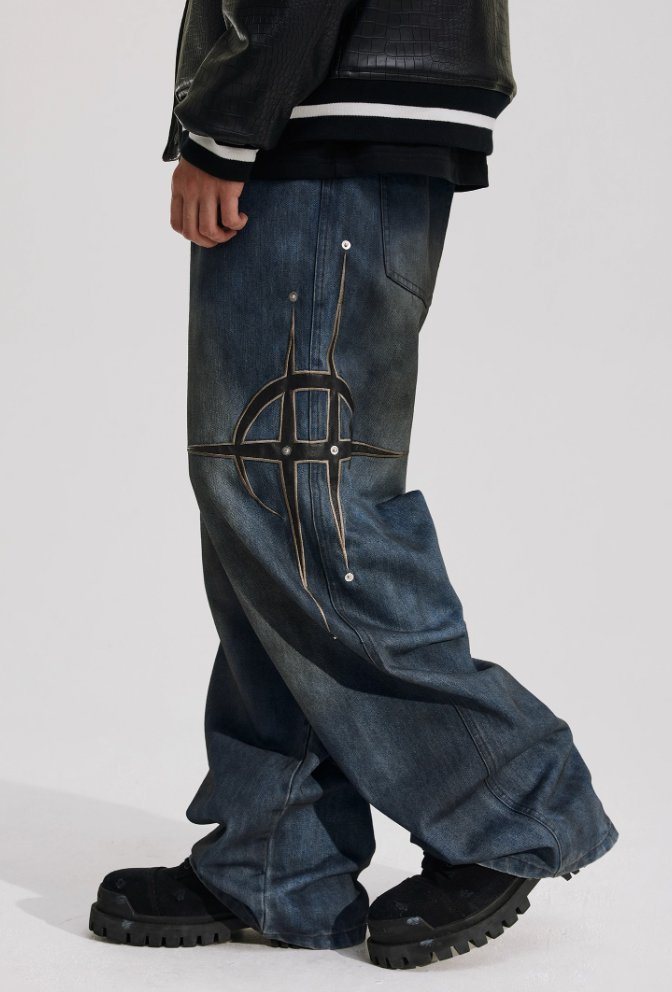 ANTIDOTE Leather Studded Denim Pants