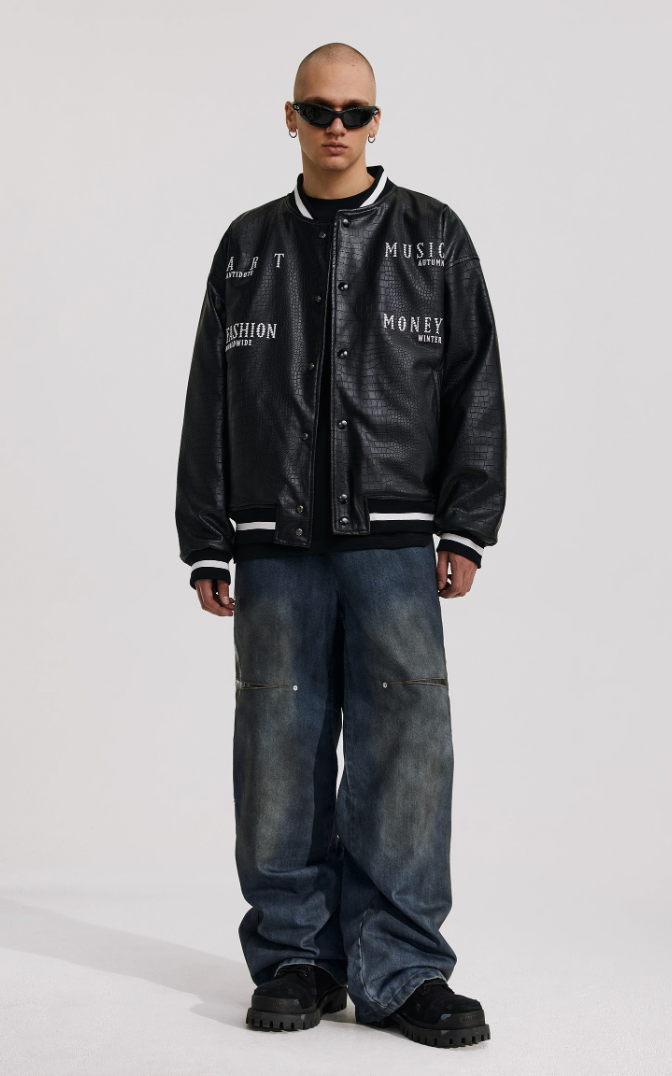 ANTIDOTE Leather Studded Denim Pants