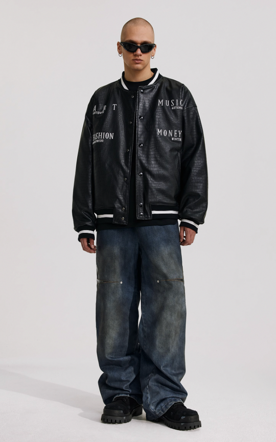 ANTIDOTE Leather Studded Denim Pants