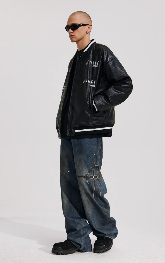 ANTIDOTE Leather Studded Denim Pants