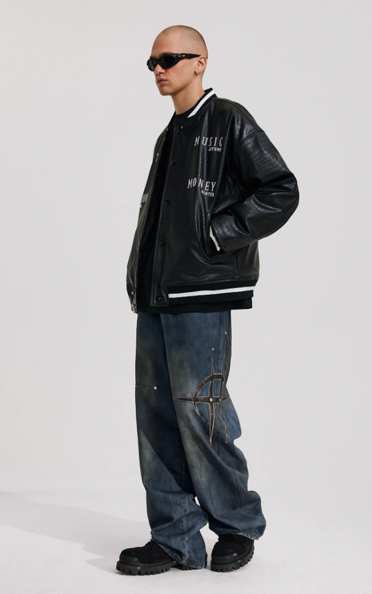 ANTIDOTE Leather Studded Denim Pants