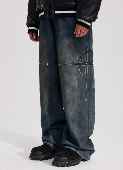 ANTIDOTE Leather Studded Denim Pants