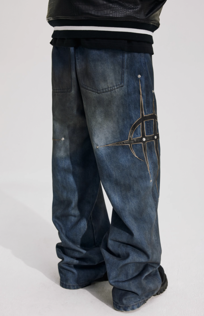 ANTIDOTE Leather Studded Denim Pants