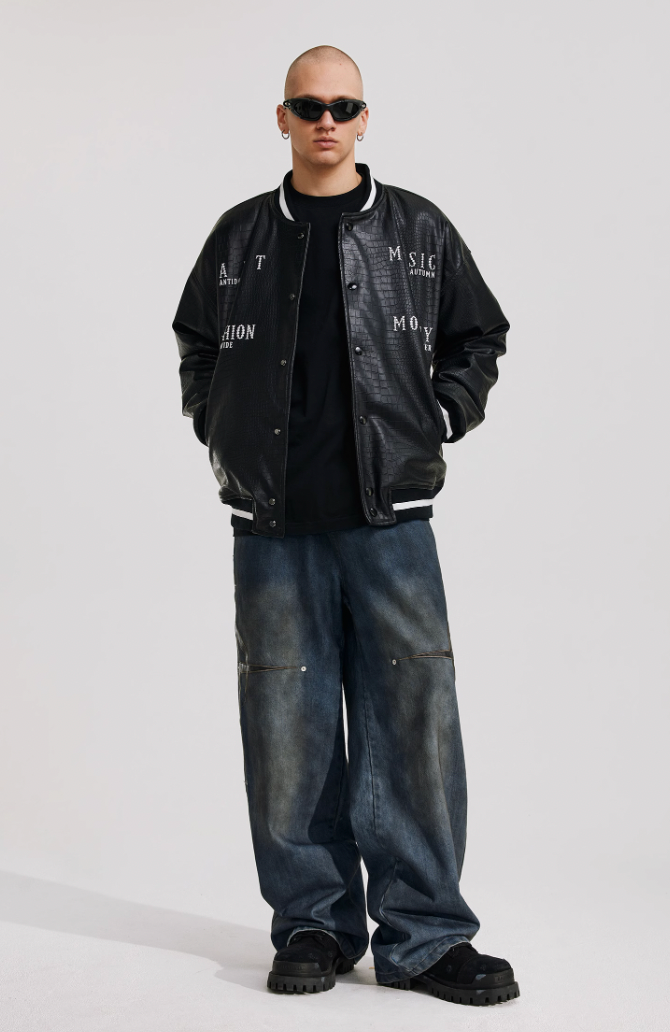 ANTIDOTE Leather Studded Denim Pants