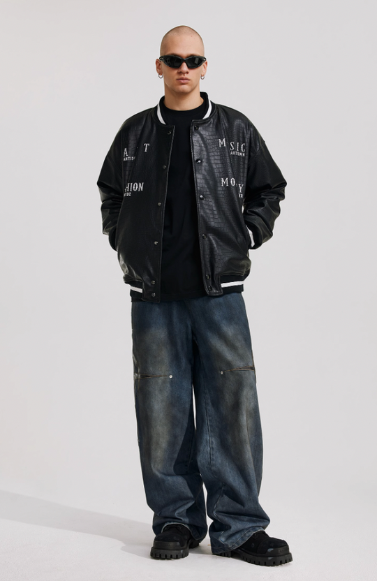 ANTIDOTE Leather Studded Denim Pants