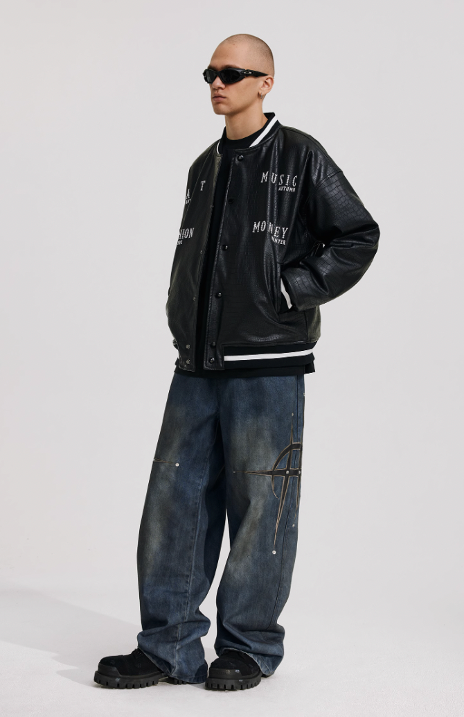 ANTIDOTE Leather Studded Denim Pants