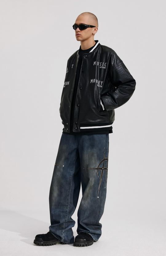 ANTIDOTE Leather Studded Denim Pants