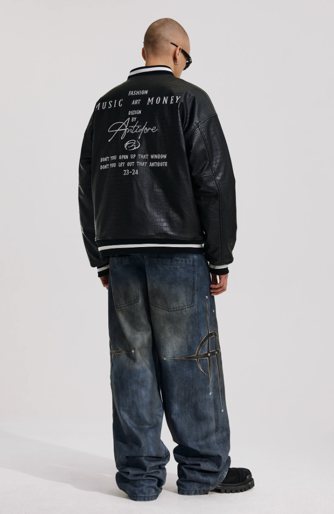 ANTIDOTE Leather Studded Denim Pants