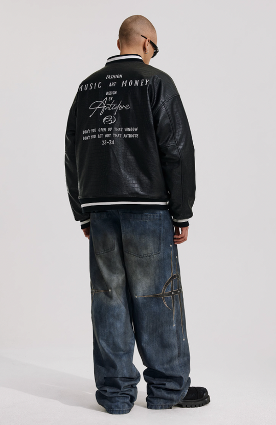 ANTIDOTE Leather Studded Denim Pants