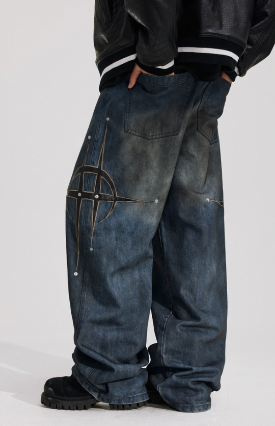 ANTIDOTE Leather Studded Denim Pants