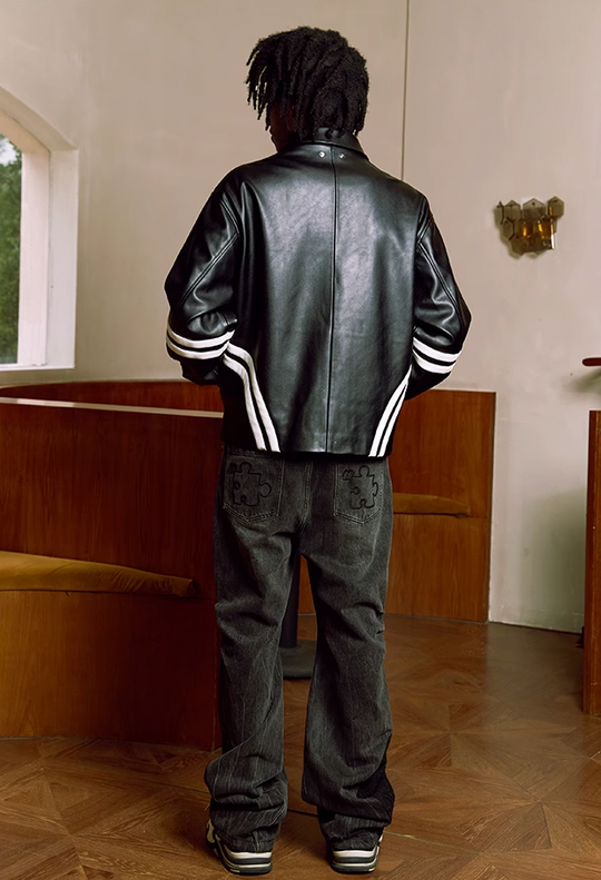 YADcrew Patchwork PU Leather Biker Jacket