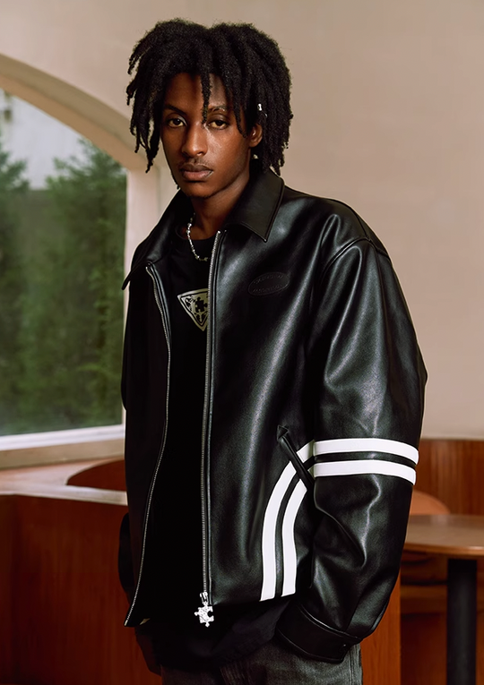 YADcrew Patchwork PU Leather Biker Jacket