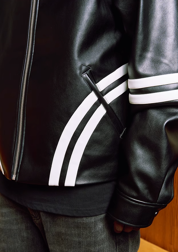 YADcrew Patchwork PU Leather Biker Jacket