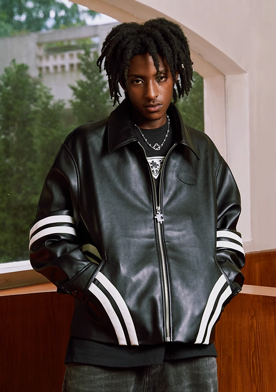 YADcrew Patchwork PU Leather Biker Jacket