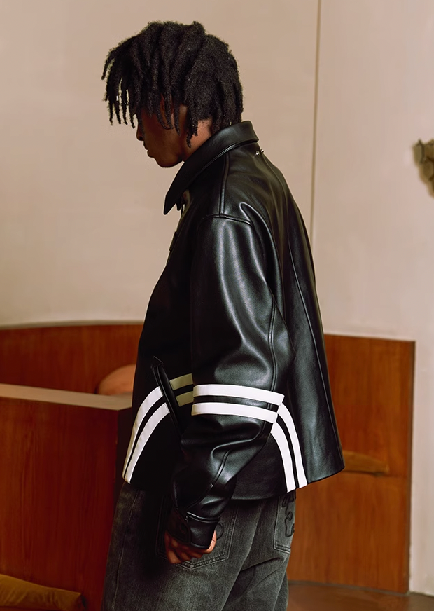 YADcrew Patchwork PU Leather Biker Jacket