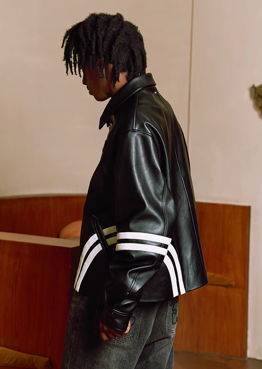 YADcrew Patchwork PU Leather Biker Jacket