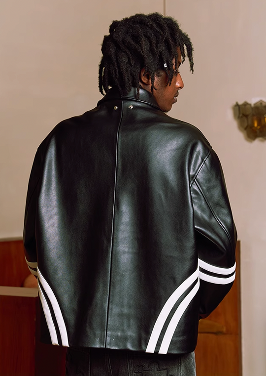 YADcrew Patchwork PU Leather Biker Jacket