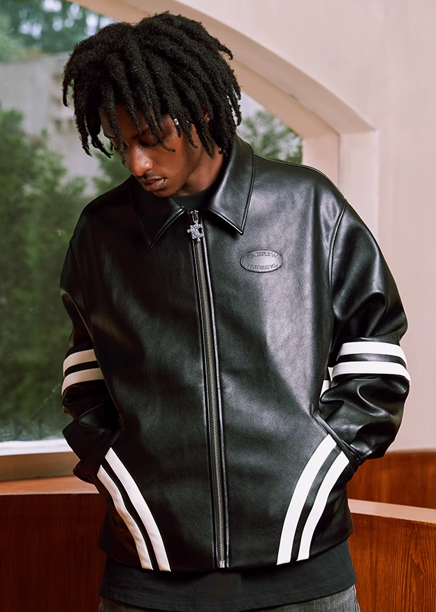 YADcrew Patchwork PU Leather Biker Jacket