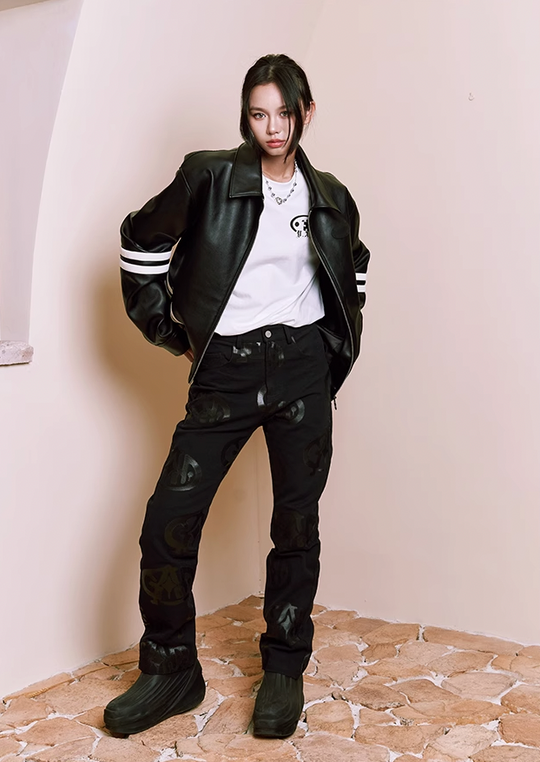 YADcrew Patchwork PU Leather Biker Jacket