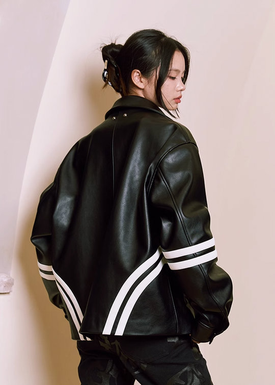 YADcrew Patchwork PU Leather Biker Jacket
