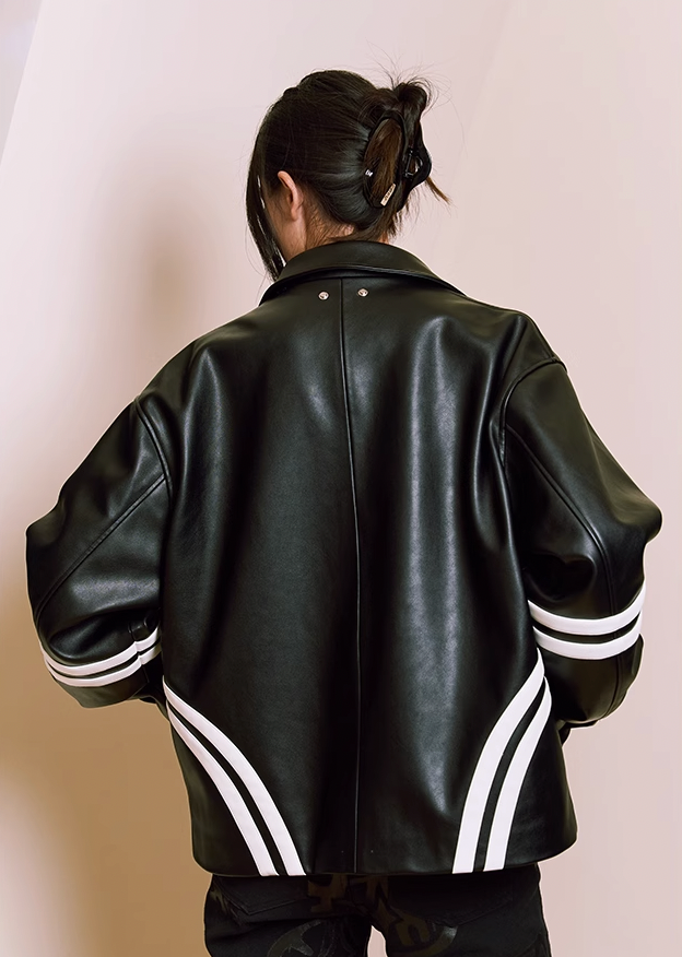 YADcrew Patchwork PU Leather Biker Jacket