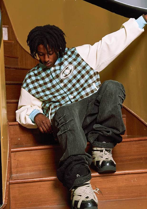 YADcrew Oval Jigsaw Pearl Embroidered Checkerboard Baseball Jacket