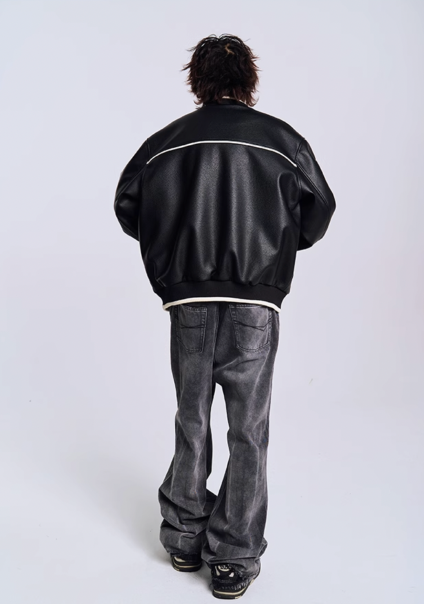 YADcrew Diamond Color Clash Leather Baseball Jacket