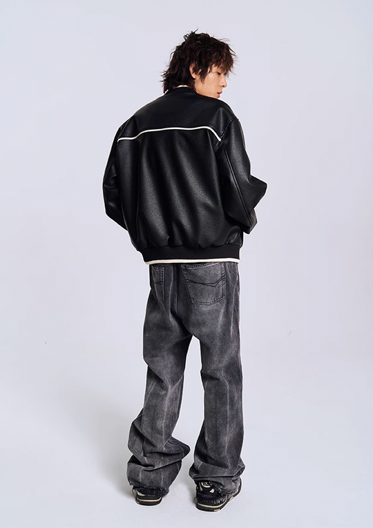 YADcrew Diamond Color Clash Leather Baseball Jacket