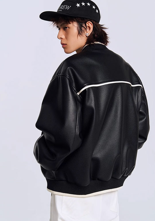 YADcrew Diamond Color Clash Leather Baseball Jacket