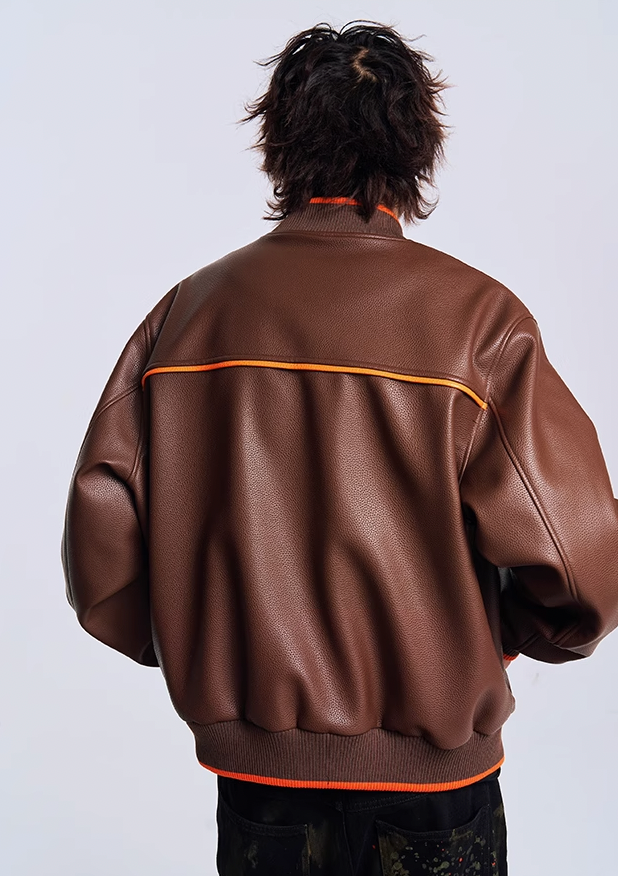 YADcrew Diamond Color Clash Leather Baseball Jacket