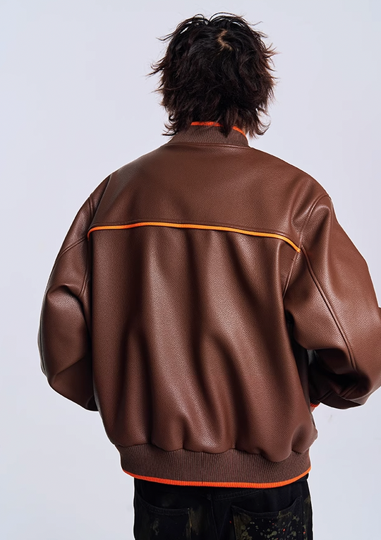 YADcrew Diamond Color Clash Leather Baseball Jacket