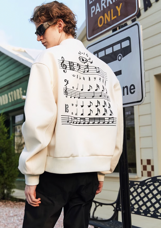 YADcrew Embroidered Musical Notes Baseball Jacket