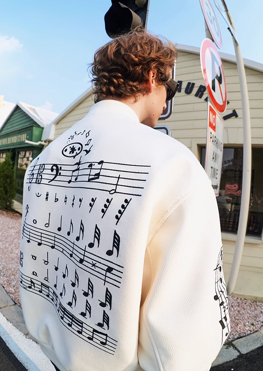 YADcrew Embroidered Musical Notes Baseball Jacket