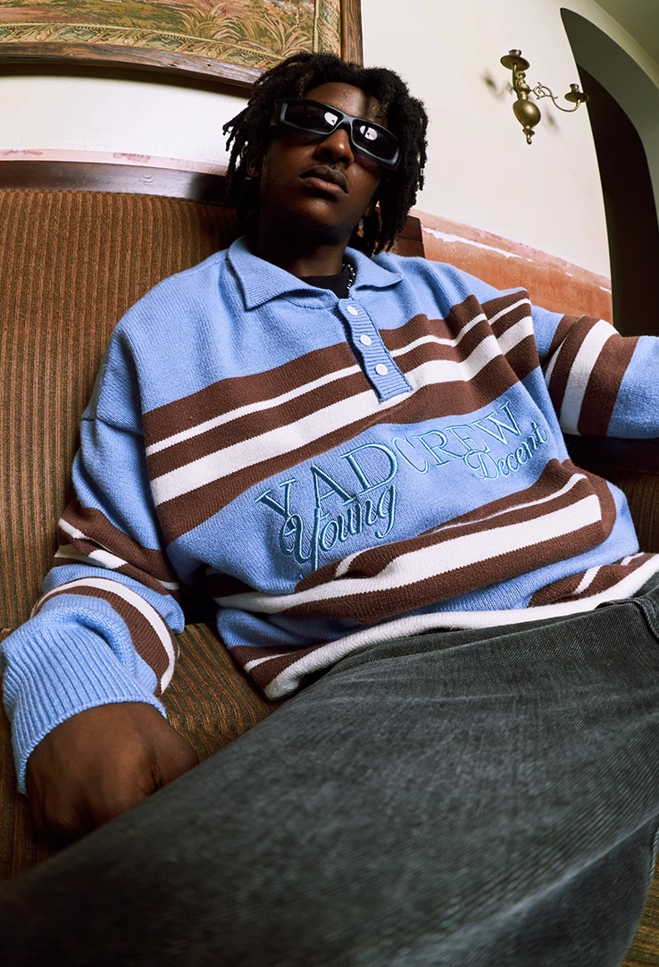 YADcrew Striped Polo Neck Knit Sweater