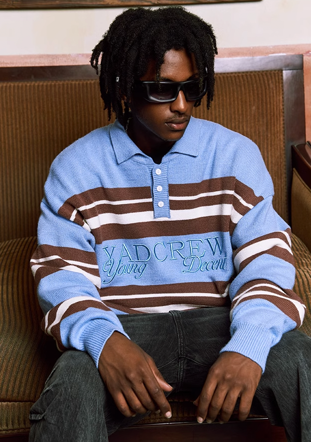 YADcrew Striped Polo Neck Knit Sweater