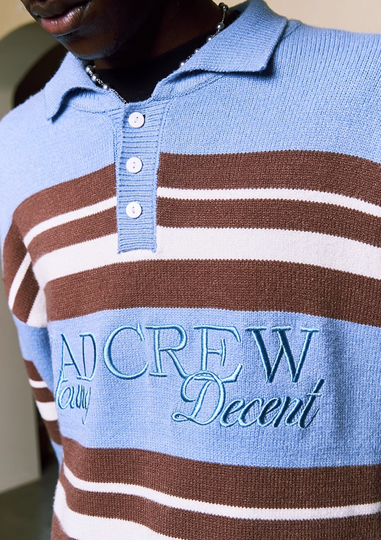 YADcrew Striped Polo Neck Knit Sweater
