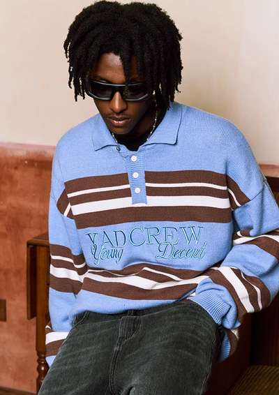YADcrew Striped Polo Neck Knit Sweater
