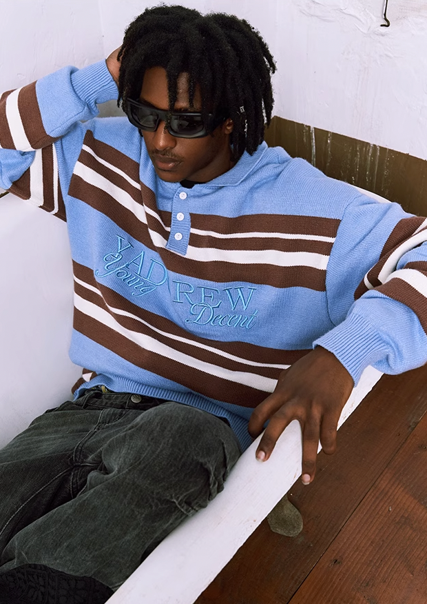 YADcrew Striped Polo Neck Knit Sweater