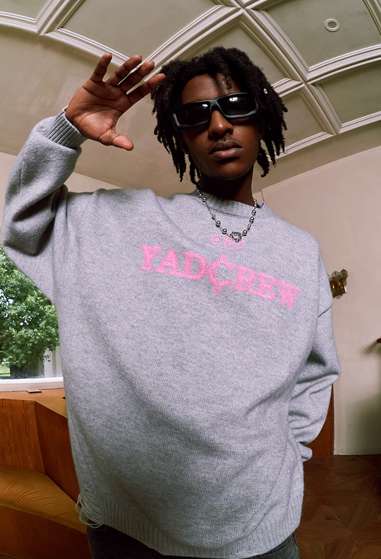 YADcrew Phantom Letters Logo Destruction Knit Sweater
